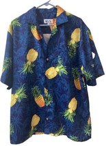Uzzi Short Sleeved Button Shirt Mens XL Hawaiian Blue Yellow Pineapple - £10.65 GBP