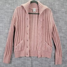 Old Navy Womens Cardigan Size L Cable Knit Button Down Sweater Pink Barbiecore - £10.85 GBP