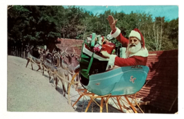 Santa&#39;s Workshop Sleigh Reindeer Gifts North Pole New York NY Postcard c1950s - $4.99