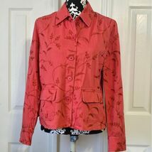 Jones New York Sport Coral Embroidered Floral Button Front Jacket Womens... - $24.75