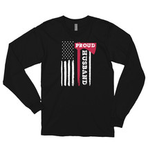 Proud Firefighter Husband Thin Red Line Hero Fire Fighter Support Long sleeve t- - £23.48 GBP