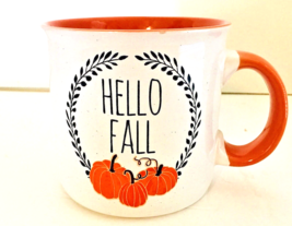 Cynthia Rowley Mug &quot;Hello Fall&quot; White w/Orange Pumpkins Black Graphics 4... - £9.16 GBP