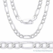 4.5mm Figaro Link Chain Diamond-Cut Pave Necklace in .925 Italy Sterling Silver - £37.37 GBP+