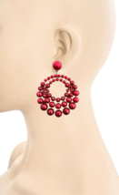Red Acrylic Faux Pearl Hoop Earring Classic Casual Chic Everyday Costume... - £17.18 GBP