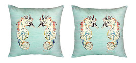 Pair of Betsy Drake Betsy’s Sea Horses - Teal No Cord Pillows 18 Inch X 18 Inch - £63.15 GBP