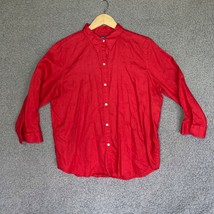 Chaps Button Up Blouse Womens XL Red Linen 3/4 Sleeve Ralph Lauren Casual Shirt - £13.09 GBP