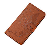 Anymob Samsung Phone Case Brown Leather Flip Cover 3D Feather - £23.04 GBP