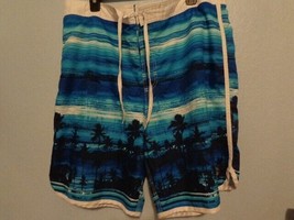 Men’s Joe Boxer Swim Trunks Board Shorts XL Pocket Blue Tropical Hawaiian - £4.77 GBP