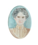 1962 Hand-Painted Oval Tile Womans Portrait by Pat Powell 6 x 4.25 inches - £23.79 GBP