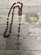 Rosary Beads Catholic Wood Rose Scented Red Cross Pope Francesco - $9.89