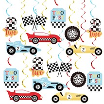 Race Car Two Fast Party Hanging Swirls Checkered Flags Racing Birthday Party Foi - £16.66 GBP