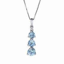 4.5mm Aquamarine &amp; Diamond Past Present Future 3-Stone Pendant Necklace Silver - $56.09