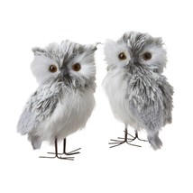 Kurt Adler 5-Inch Furry Gray Owl Set of 2 - £18.66 GBP