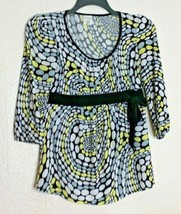 Motherhood Maternity Sz M Tunic Shirt Top Gray Black Yellow White 3/4 Sleeve - £6.25 GBP