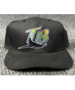 Vtg New Era Tampa Bay Rays Snapback Hat Cap Black Logo M/L 90s Y2K Plain... - $34.17