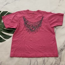 Womens Vintage 90s Country Western Tee Size L Pink Glitter Beaded Print ... - $23.75