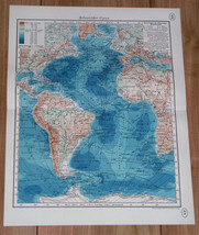 1937 Original Map Of Atlantic Oc EAN America Africa Europe Antarctica Ship Routes - £15.15 GBP