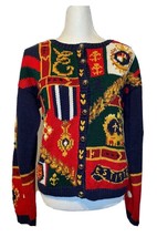 Vintage The Eagle&#39;s Eye Hand Knit Sweater Royal Crown Cardigan Women&#39;s Size Med - £37.06 GBP
