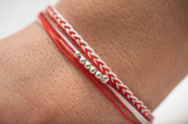 March Bracelet, Red &amp; White Bracelet Silver, Greek Martakia, Martisor Bracelet  - £14.73 GBP