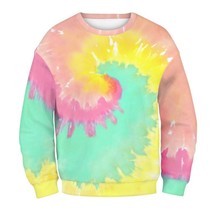Women Long Sleeve Round Neck Sweatshirt Neon Colorful Spiral  Digital Printed Pu - £70.83 GBP
