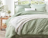 Zzlpp Queen Comforter Set, 7-Piece, Sage Green Seersucker Bed In A Bag, - $61.94