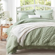 Zzlpp Queen Comforter Set, 7-Piece, Sage Green Seersucker Bed In A Bag, - £48.97 GBP