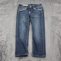 LA Idol Pants Womens 1 Blue Capri Low Rise Rhinestone Denim Button Zip Jeans - £23.28 GBP