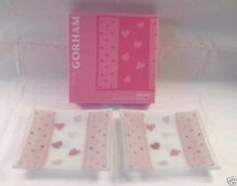 New Gorham Square Plates For Candy MIints 2 Dishes Pink &amp; White Valentin... - $14.99