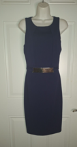 Windsor Navy Blue Sleeveless A-Line Knee Length Lined Dress Faux Belt SZ Small - £14.19 GBP