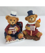 Vtg Set Of 2 Greenbriar Patriotic 4th Of July Sitting Teddy Bear 4&quot; Figu... - $19.79