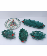Lefton MCM Holly Leaf Christmas Serving Dish Tray Plate Lot - $53.45
