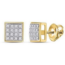 Real Diamond Earrings Stud Men 10k Gold Square Screw Back - £131.73 GBP