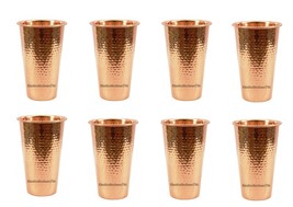 Handmade Copper Water Drinking Glass Beautiful Hammered Serving Tumbler Set Of 8 - £51.37 GBP