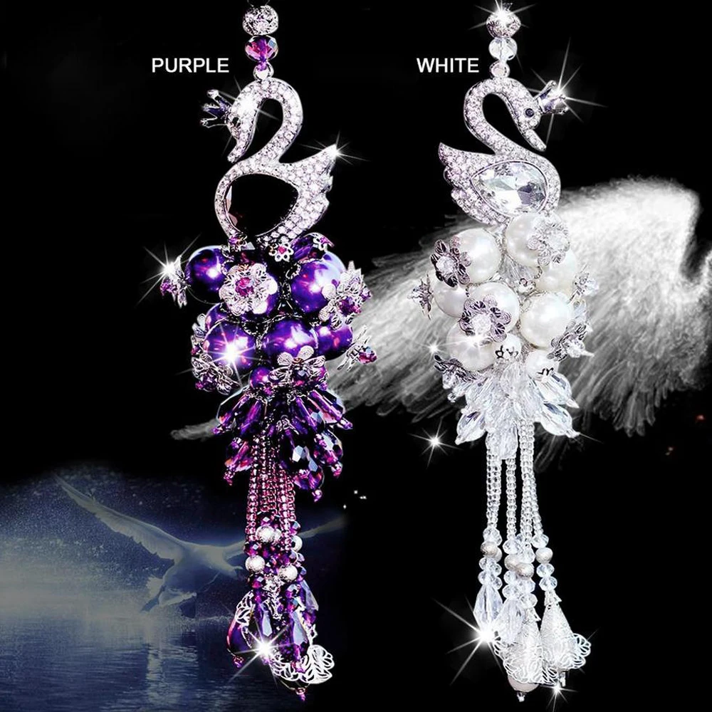 Car Pendant HighGrade Swan Diamond Female Automobile Rearview Mirror Hanging - £18.04 GBP