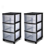 3 Drawer Organizer Cart Black Plastic Craft Storage Container Rolling Bi... - $38.99