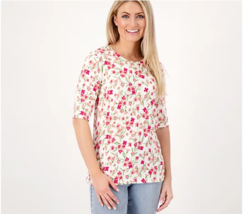 Laurie Felt Rib Silky Rayon Scoop-Neck (Pink Floral, Small) A273491 - £17.19 GBP