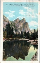 Three Brothers Reflected in Merced River Yosemite National Park Postcard 1922 - £11.61 GBP