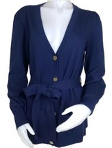 Draper James Wool Blend Sweater Womens M Long Belted Cardigan Blue Puff Sleeve - £31.77 GBP