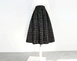Women Black Tweed Midi Skirt Winter Holiday Outfit  A-line Midi Pleated Skirt  image 8