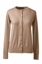Lands End  Women&#39;s LS Supima Crew Cardigan Sweater Vicuna Heather New - $24.99