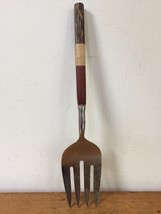 Vintage Style Bamboo Wood Asian Handle Stainless Serving Salad Fork Uten... - $19.99