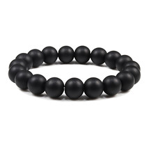 Men Bracelet Natural 10MM Lava Matte Black Beads Stone Bracelets Stretch Charm M - £8.50 GBP