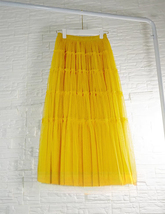 A-line YELLOW Tiered Tulle Maxi Skirt Women Custom Plus Size Fluffy Tulle Skirt image 5