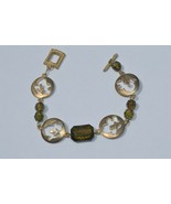 Vtg Mid Century Modern Cut out Flower Panel Bracelet w/Green Speckled Fa... - $67.39 CAD
