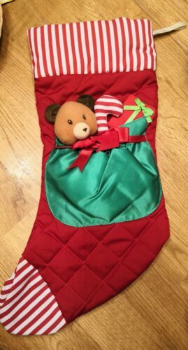 Russ Berrie &CO Christmas Stocking Red Stripes Santa sack bear candy cane gift - $14.85