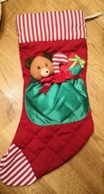 Russ Berrie &amp;CO Christmas Stocking Red Stripes Santa sack bear candy cane gift - £11.65 GBP