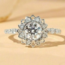 2.10Ct Round Cubic zirconia Flower Engagement Ring 14K White Gold Plated-Silver - £121.07 GBP