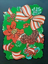 Vintage Flocked &quot;Christmas Holly Berries Bow &quot; Double sided Wall Haning ... - £13.33 GBP