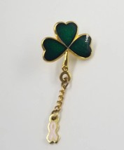 VTG Green Clover Shamrock Dangle Pink Ribbon Brest Cancer Awareness Lapel Pin - £7.33 GBP