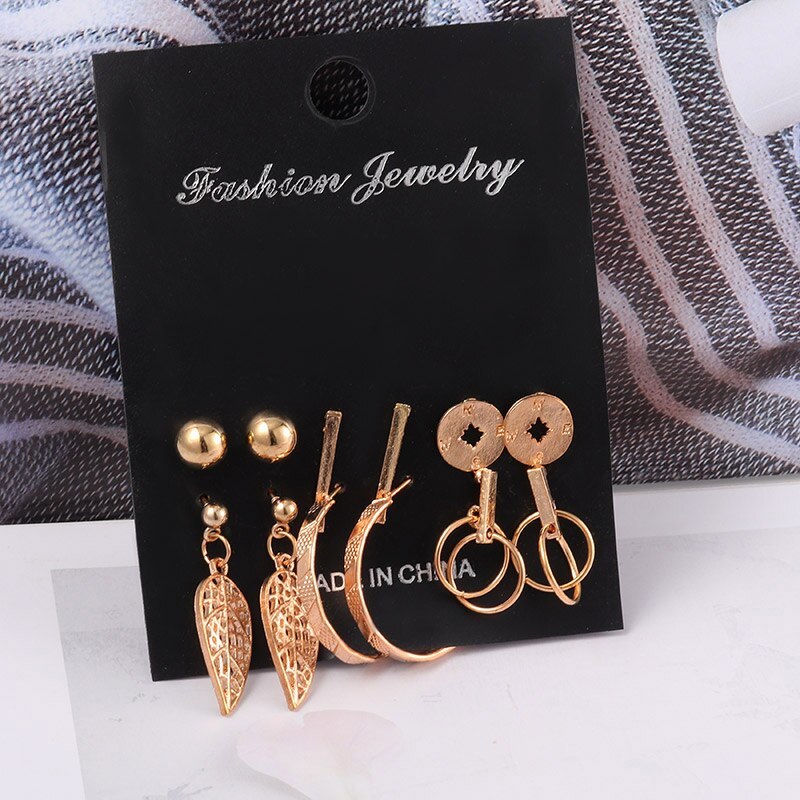 Fashion Women's Earrings Set Korean Geometric Stud Earrings for Women Korean Gol - £10.47 GBP